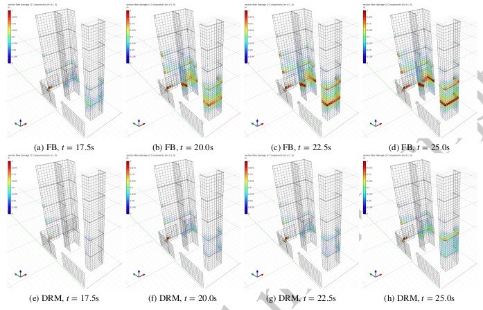 Damage in a building model: fixed-base vs domain reduction method